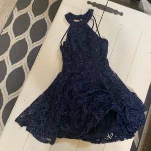 Navy blue cocktail dress.